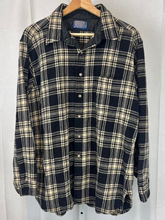 Pendleton Other - PENDLETON VTG Plaid Wool Work Shirt Long Sleeve Button Up Utility Black Cream XL
